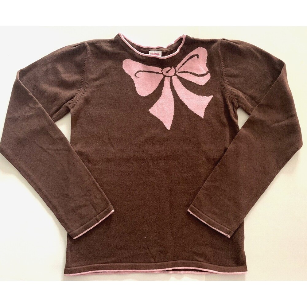 Gymboree Pullover Sweater Girls Sz 9 Brown Pink Bow Long Sleeve Giraffe Club VTG